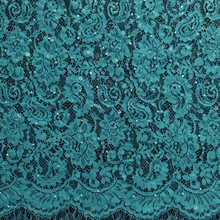 锦棉睫毛珠绣无弹150*150定位眼睫毛蕾丝花边面料大花湖蓝色