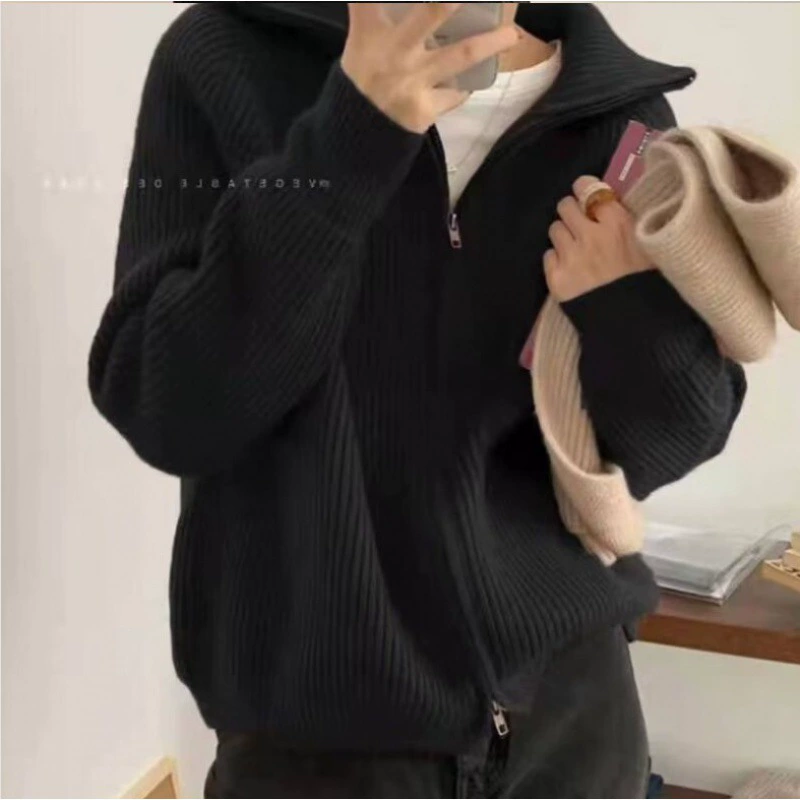 Вязаный кардиган на молнии, корейский стиль, свободный крой, one size