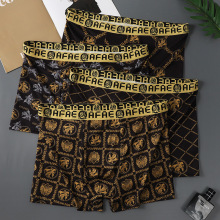 一件代发黑金印花男士内裤男平角裤夏季大码透气四角短裤厂家批发