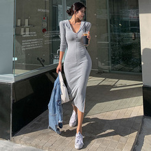 韩国春夏新款修身性感舒适连衣裙显身材休闲气质长袖连帽卫衣裙女