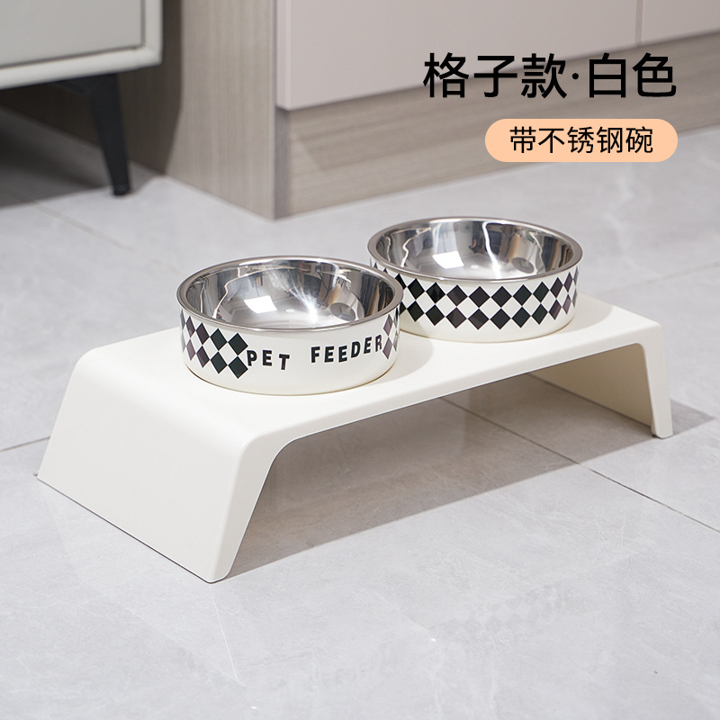 Tazón para mascotas Tazón para gatos anti-volcado Tazón para gatos Protector de cuello para gatos Tazón para perros Tazón doble de acero inoxidable Tazón para perros nuevo transfronterizo al por mayor