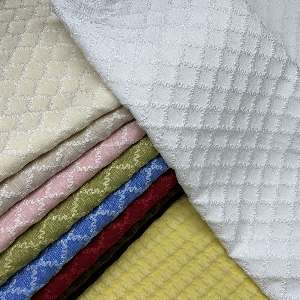 现货 新款双色菱形提花面料 女装套装 童装 箱包面料