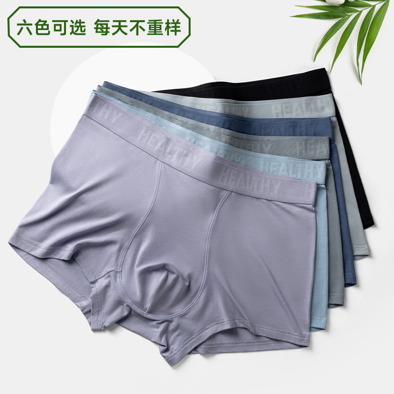 Bamboo Fiber Men's Underwear Mulberry Silk 10A Antibacterial Crotch Mid-Waist Comfortable Breathable Autumn and Winter Men's Boxer Briefs