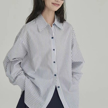 HAVERICE饭馆 盐系学姐 清新文艺宽松显瘦莱赛尔棉色织条纹衬衫