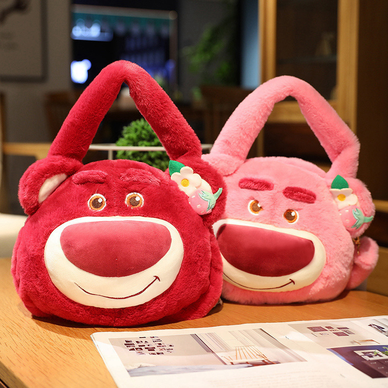 Disney genuine Berry open eye smile strawberry bear plush shoulder bag cute doll bag large capacity handbag