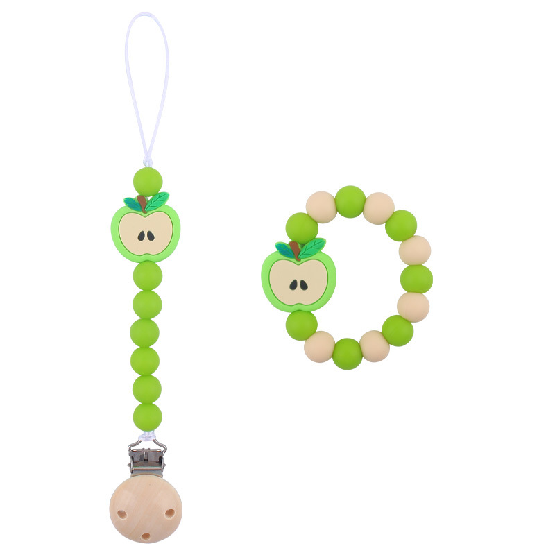 Nuevo bebé dibujos animados silicona Apple chupete cadena calmante bebé silicona mordedor pulsera juguete conjunto de dos piezas
