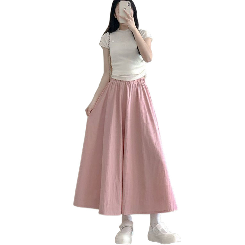 女性用フォレストホワイトスカート2025春夏新作ハイウエストスリムミドル丈プリーツ気質ロングスカート|undefined