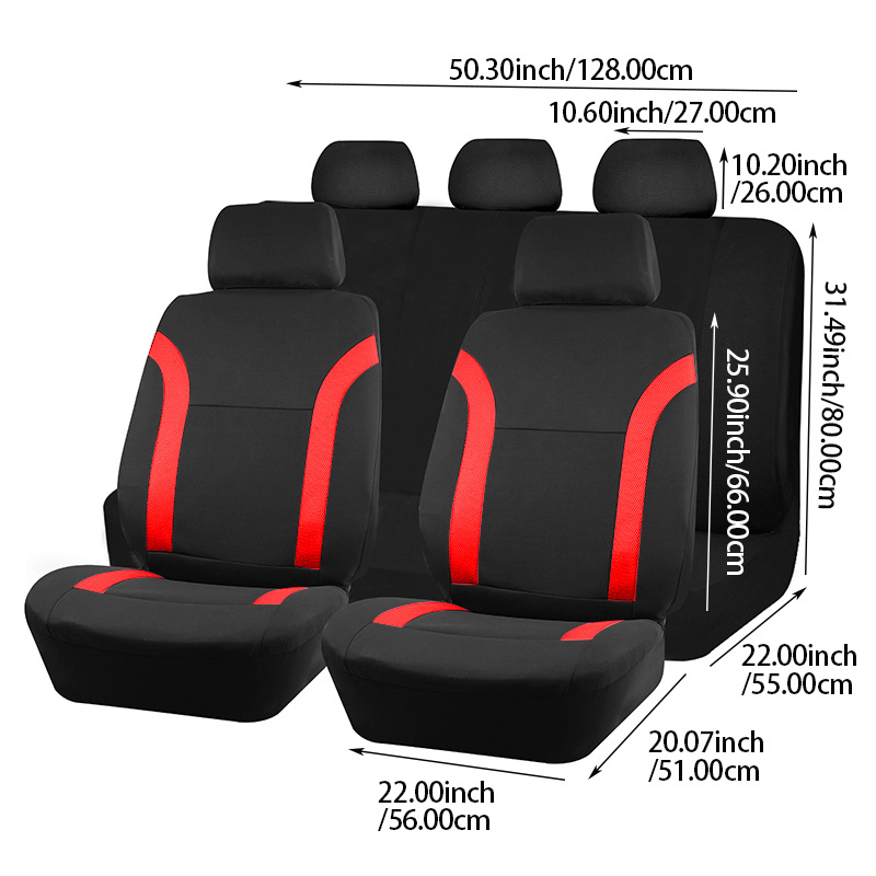 Universal car seat covers for driver and passenger seats, color-matched complete set, full coverage fabric seat cushions