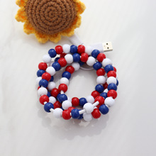 一拖二混色亚克力串珠充电线二合一type-c手机数据线