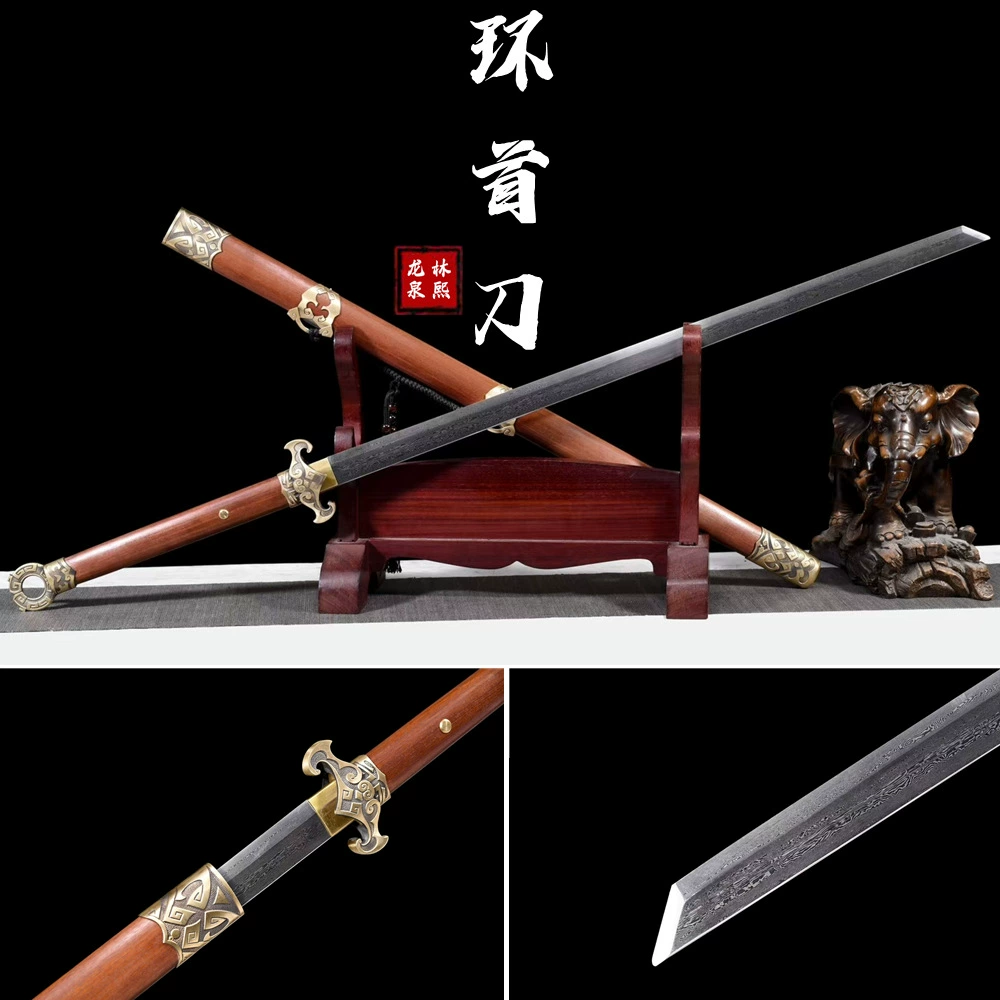 Цельное кольцо из марганцевой стали Longquan, лезвие дракона и феникса из сандалового дерева, длинный меч, коллекция, тренировочный меч для кино и телевидения, холодное оружие без заточки