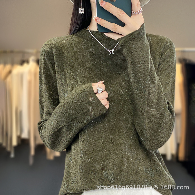 Carved lace hollow sweater inner half turtleneck bottoming shirt autumn and winter New embroidered sweater worsted sweater