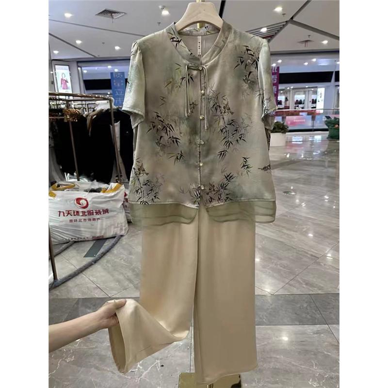 新中式妈妈上衣老年人衣服女夏装新款洋气中老年女装裤子套装