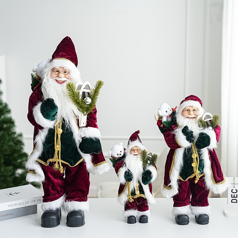 新型サンタクロース人形のワインレッドのセーターの人形人形のクリスマスの装飾品の立ち姿の老人の置物|undefined