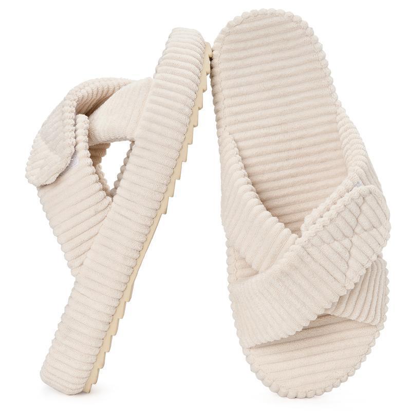Foreign Trade Dropshipping Cross-Border Slippers Women's Slippers Comfortable Memory Foam Adjustable Corduroy Cross