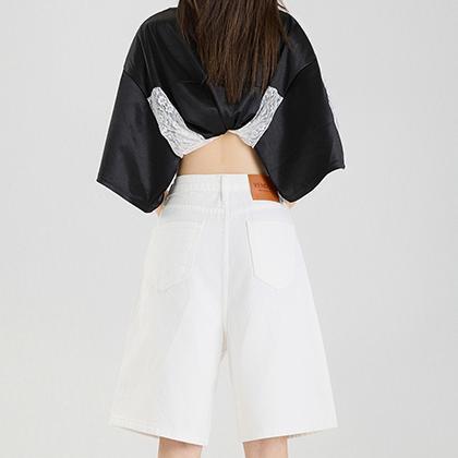 五分デニムパンツ女性2025年夏の新型ハイウエストで痩せています。|undefined