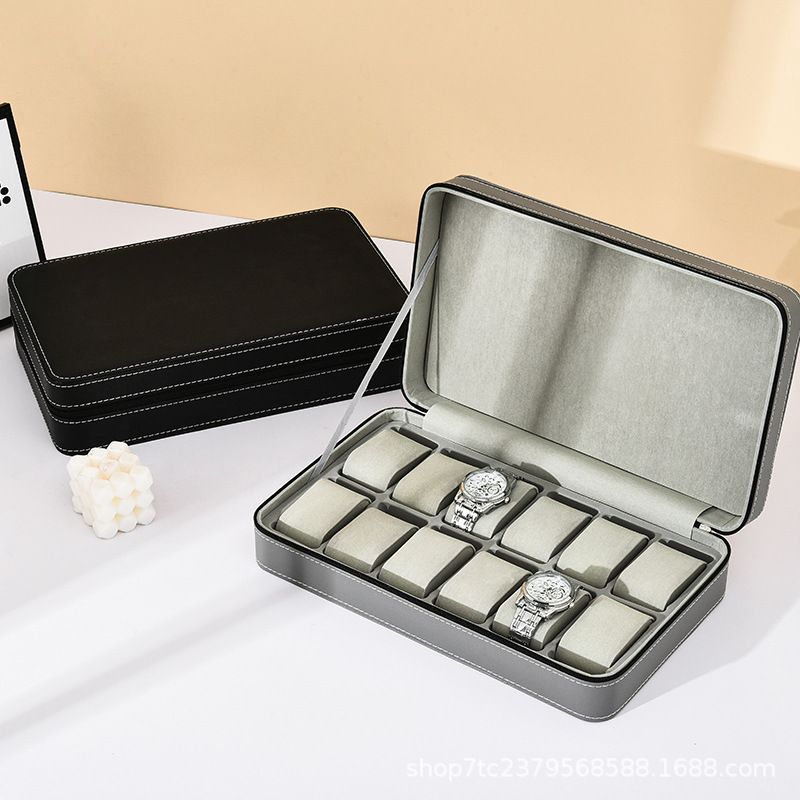 New Pu Watch Zipper Storage Bag Multi-Position Watch Box Multifunctional Household Watch Display Dustproof Storage Box