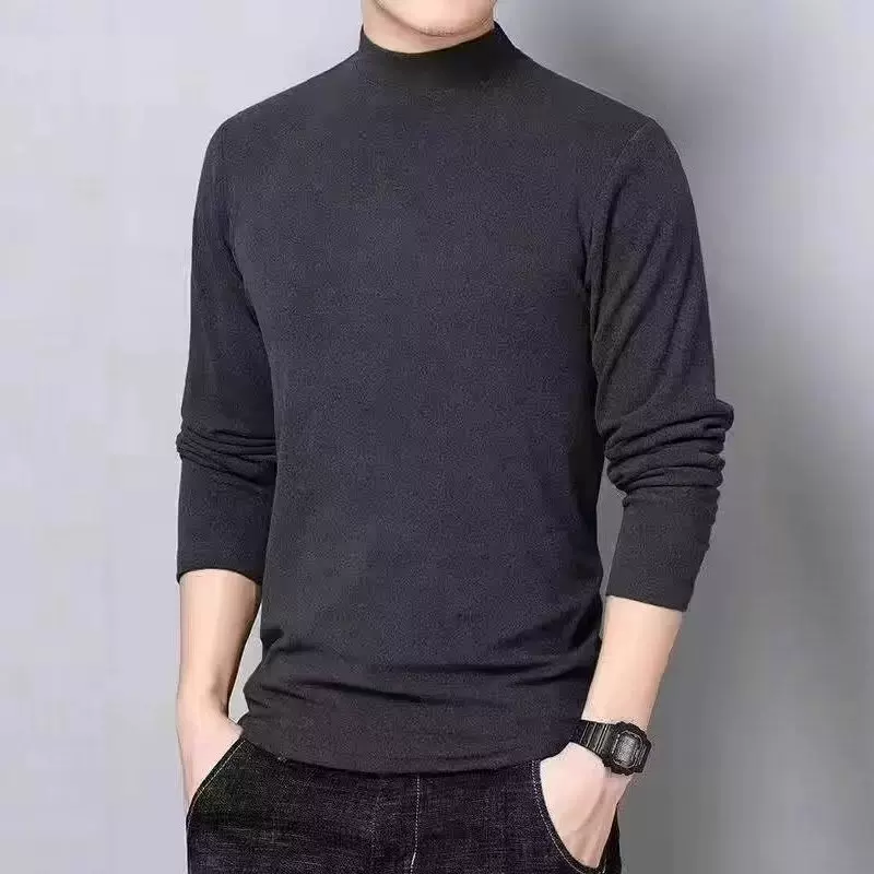 德绒半高领长袖t恤男秋冬修身纯色内搭潮流衣服保暖内衣打底衫男