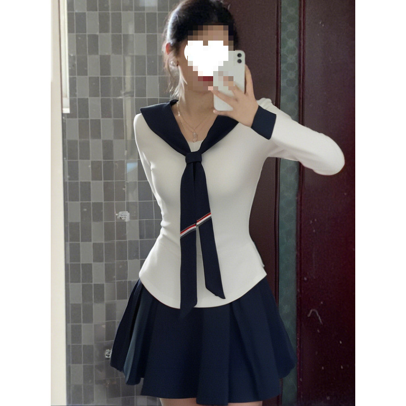 纯欲辣妹穿搭jk制服套装海军领披肩上衣半身裙早秋女装夏装两件套|undefined