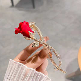 超仙红玫瑰花朵扭扭夹盘发器一字夹发卡青蛙发扣小众网红优雅发夹