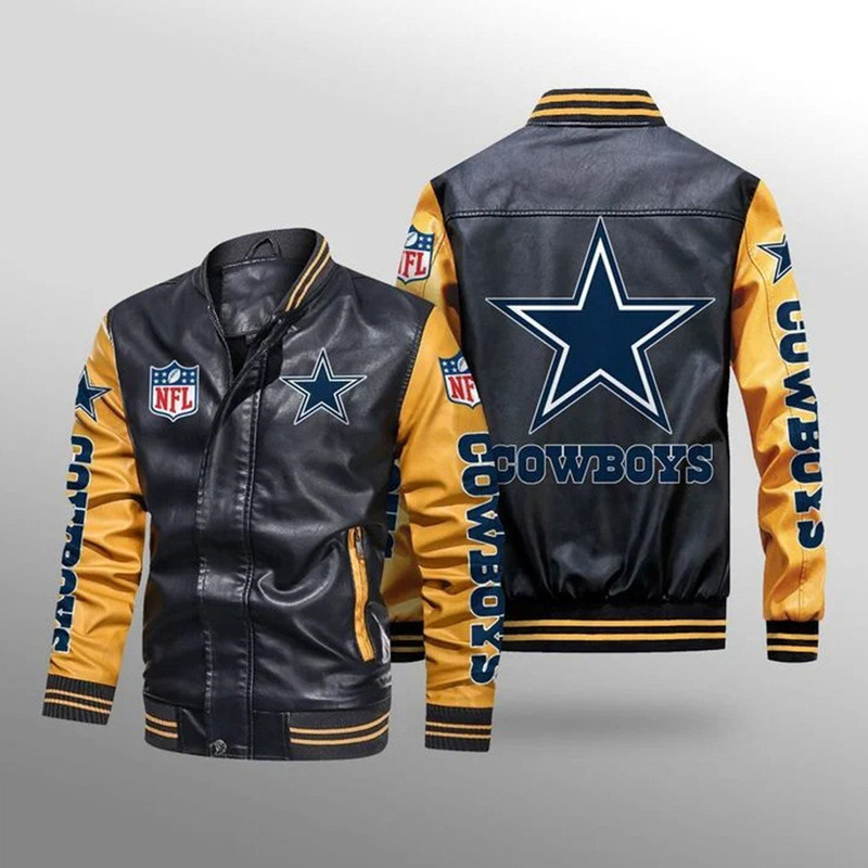 Cross border new men's retro pu leather printed jacket Dallas Cowboy football fans gift printed jacket
