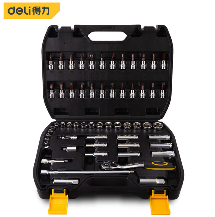 得力工具 58件日常机修汽车维修棘轮套筒扳手套装 DL1058T