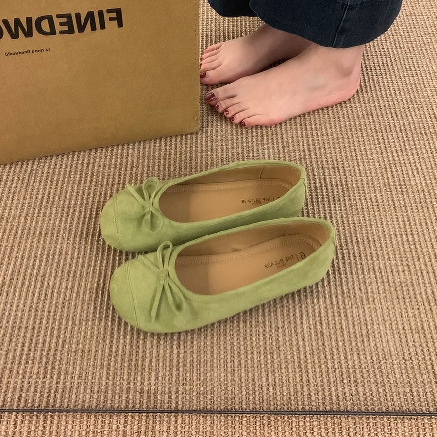 Retro cabeza redonda zapatos de ballet plano zapatos de mujer zapatos 2025 nuevo arco primavera y otoño suave zapatos de noche