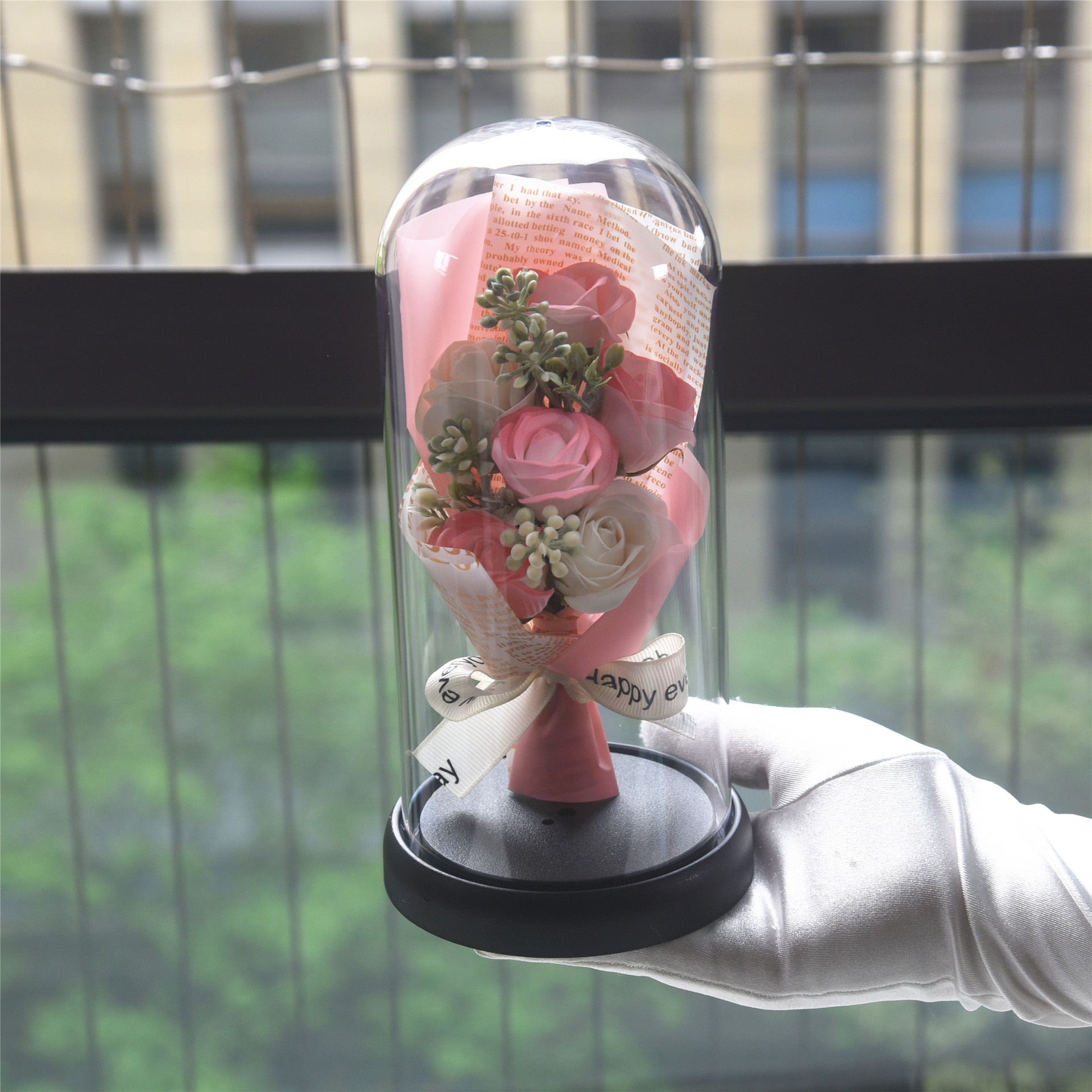 289七夕情人节母亲节永生花亚克力罩玫瑰香皂花送母亲女朋友礼物