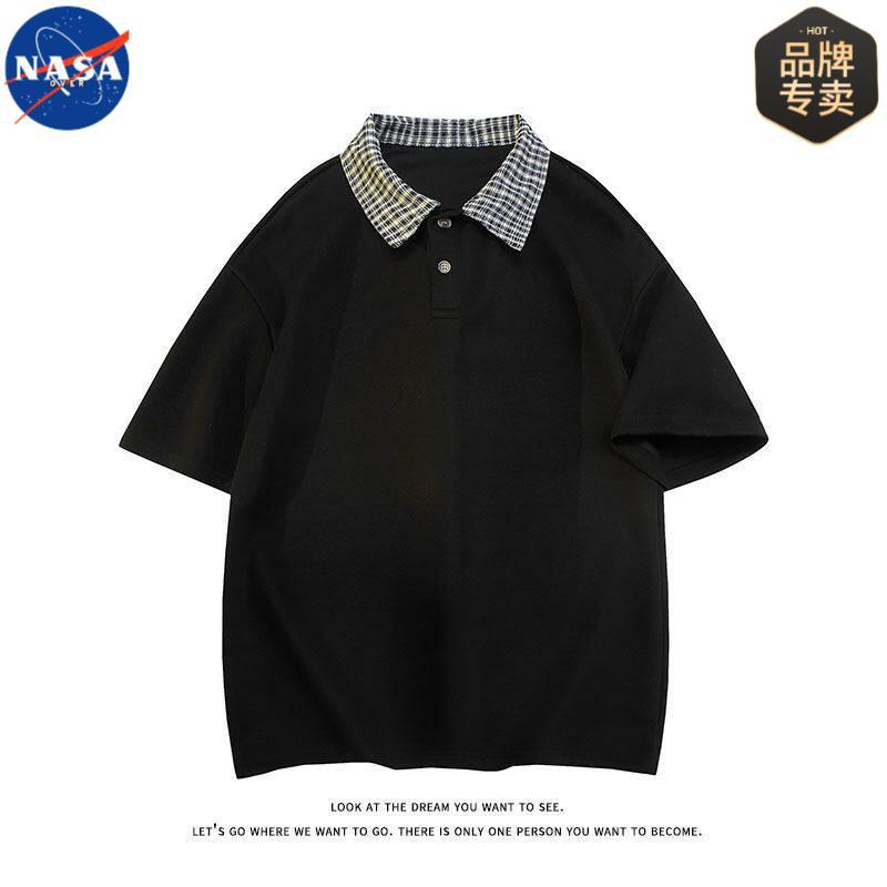 Nasa Brand Summer American Style Fake Two-Piece Spliced Polo Shirt Short-Sleeved Men's Design Lapel Handsome Shirt Trendy