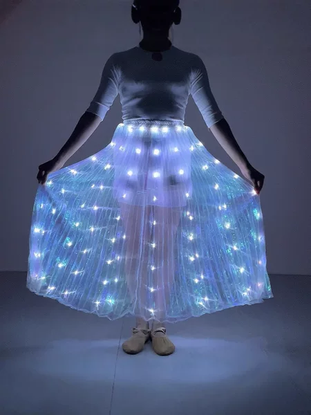 Led Light-Up Skirt, White Rechargeable Model, Belly Dance Performance Costume, Large Skirt, Stage Props, Wholesale from Manufacturer