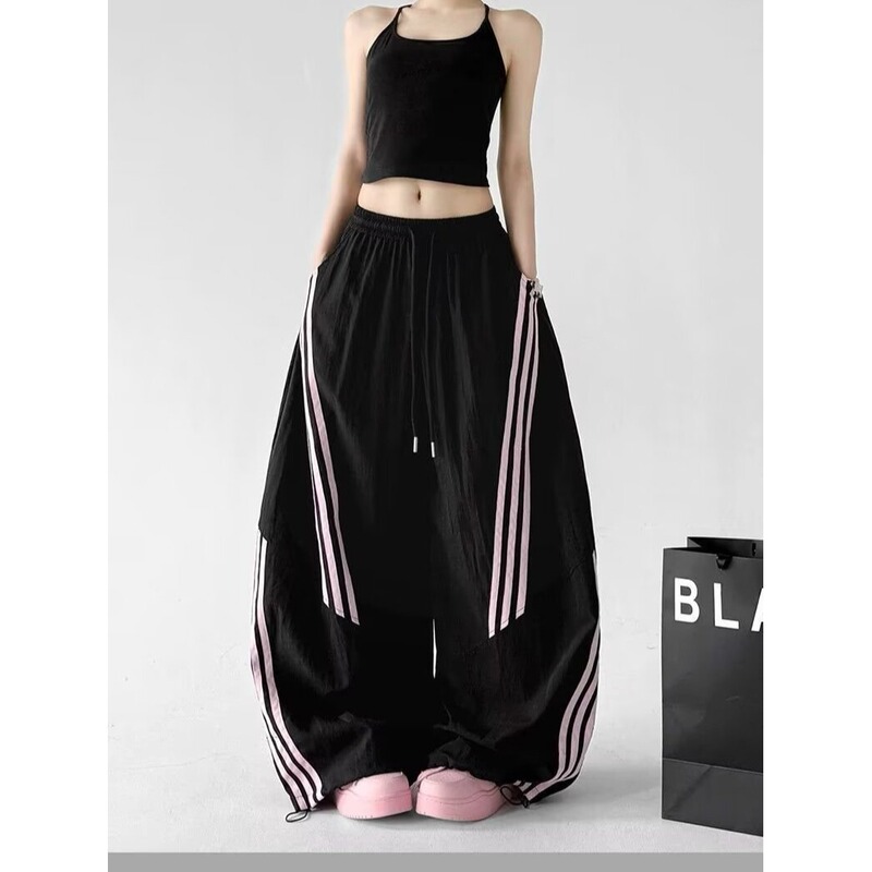 Dance Three-Stripe Sports Pants for Women 2026 Spring and Autumn New Style Cargo Pants High-Waisted Wide-Leg Pants for Tall Individuals Casual Pants