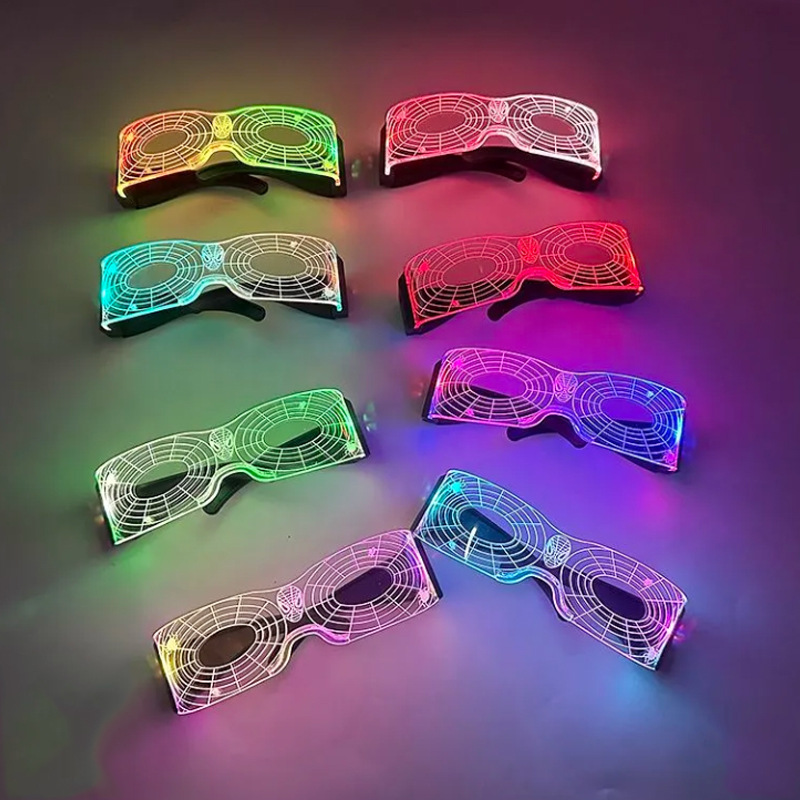 Cyberpunk coloridas gafas luminosas tecnología Spider-Man LED gafas luminosas plegables bar atmósfera props