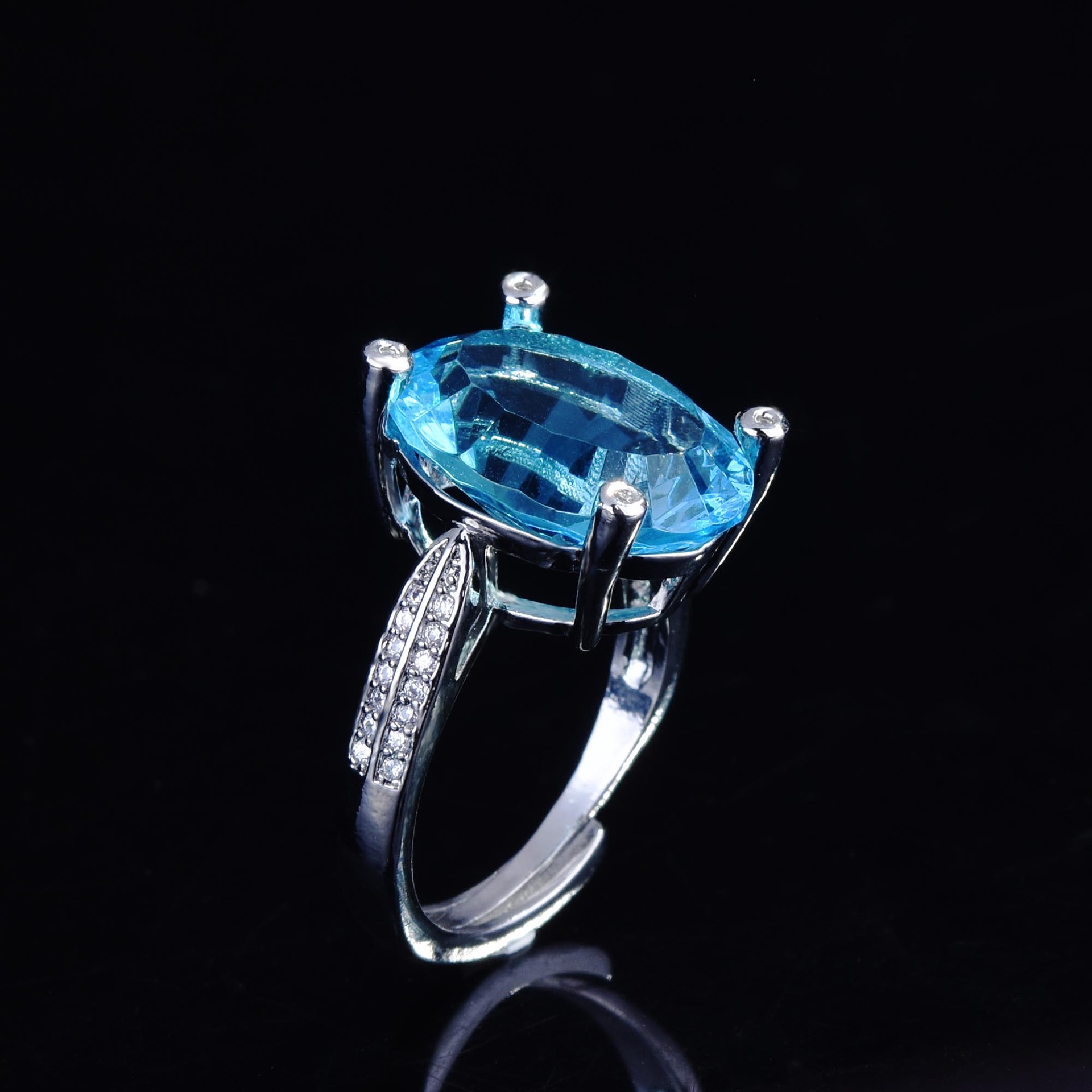 Cross-border Imitation Sapphire European And American Blue Ring Amethyst Color Zircon Copper Ring display picture 3