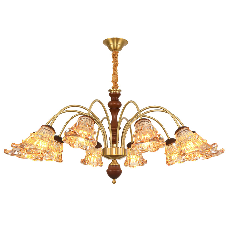 Todo el cobre francés estilo medieval lámpara de la sala de estar nuevo estilo americano retro madera maciza dormitorio principal sala de comedor lámpara 413L