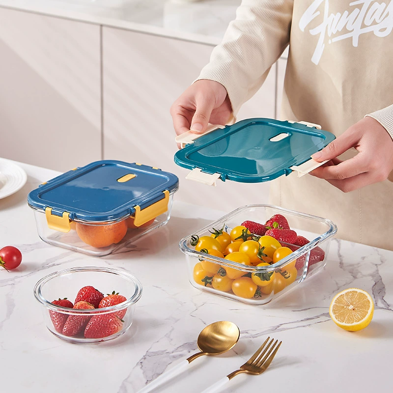 Герметичная коробка для хранения из боросиликатного стекла Холодильник для хранения Ланч-бокс с крышкой Пищевая отделка Микроволновое Отопление