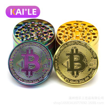 新款63mmBTC图案造型磨烟器 锌合金炫彩金色研磨器碎烟器烟具批发