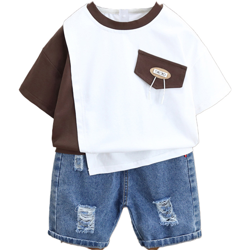 7241 Pantalones cortos de manga corta de verano para niños de dos piezas Ropa de verano hermosa para niños 2025 Camiseta coreana para niños nuevos 3