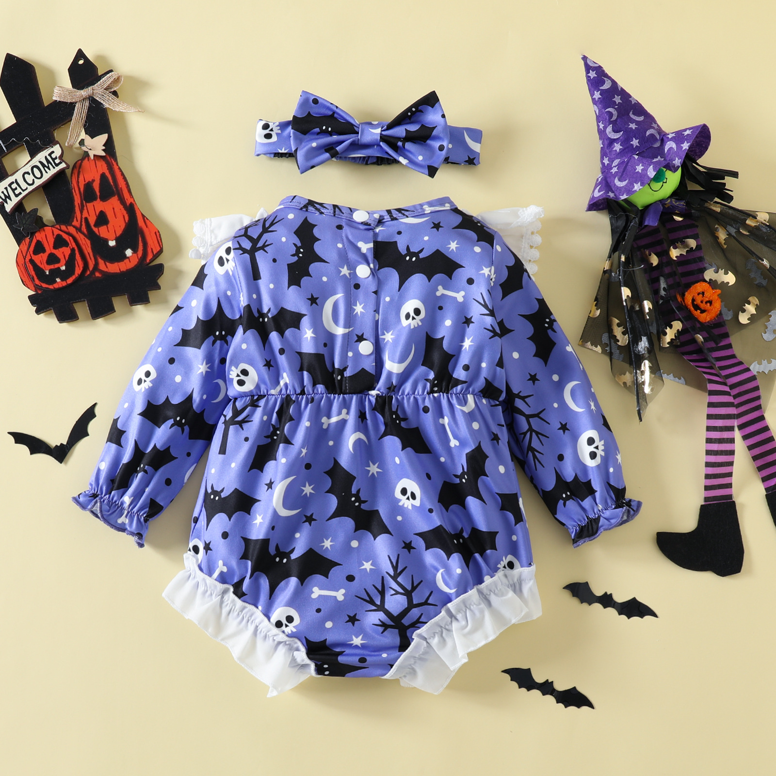 Halloween Fashion Grimace Bowknot Cotton Baby Rompers display picture 8