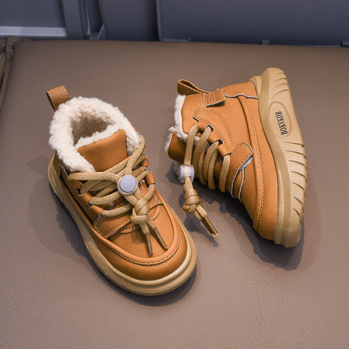 Winter New Children's Shoes 21-30 Size for Boys and Girls, Warm Plush Short Boots with Cotton Insulation, Trendy