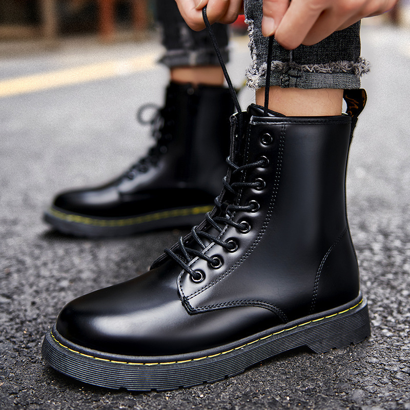 Men's Shoes 2025 Spring New High-Top Boots Men's Trendyy Black Boots Rubber Soft-Soled Work Boots