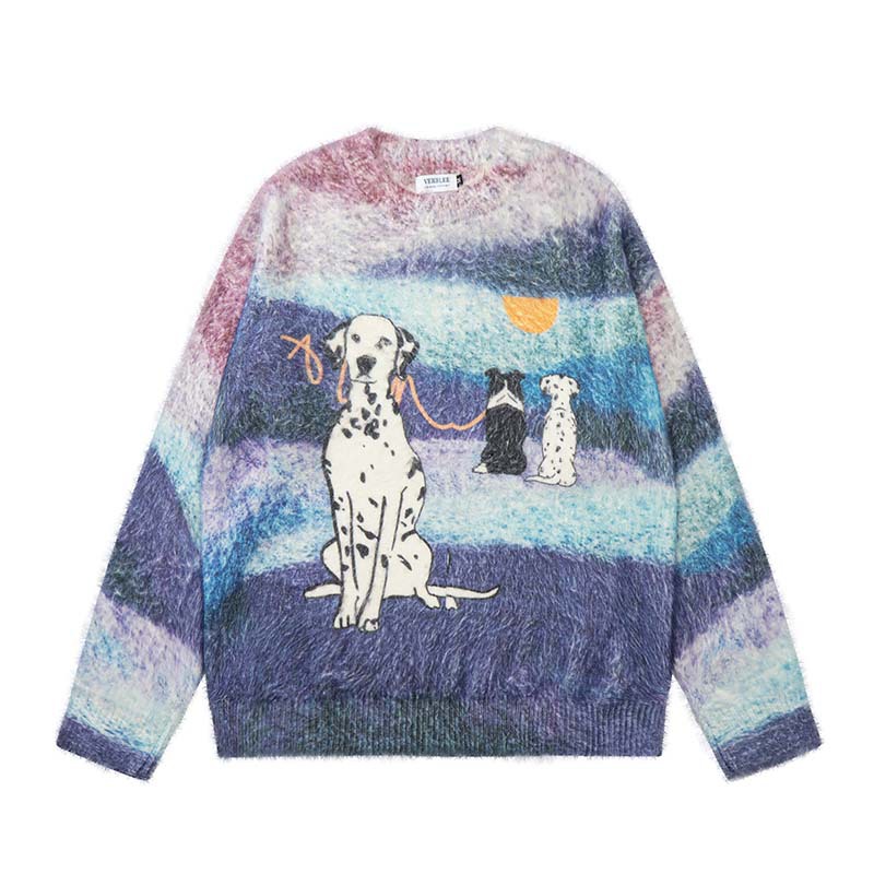 Vêtements pour hommes Pull original rayé tie dye en mohair de marque tendance de la rue pour hommes et femmes Pull tricoté style rétro américain ample et paresseux bf_voghion.com