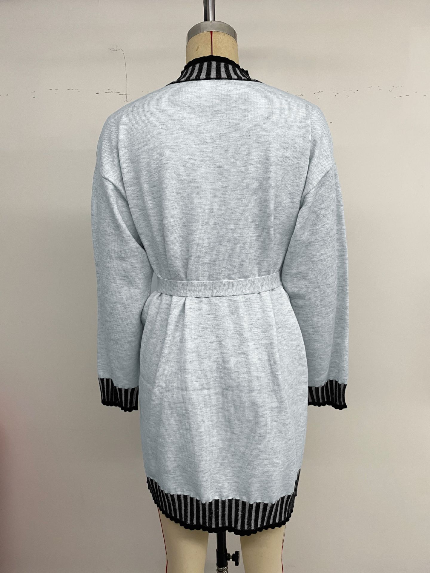 Women’s Striped Knit Sweater Dress – Casual Long Sleeve Mock Neck Tunic (Contrast Color Block, A-Line Fit, Soft Polyester Blend)_voghion.com
