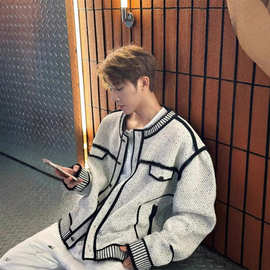 文艺慵懒气质开衫小香风针织毛衣男外套新款时尚日系百搭潮流撞色