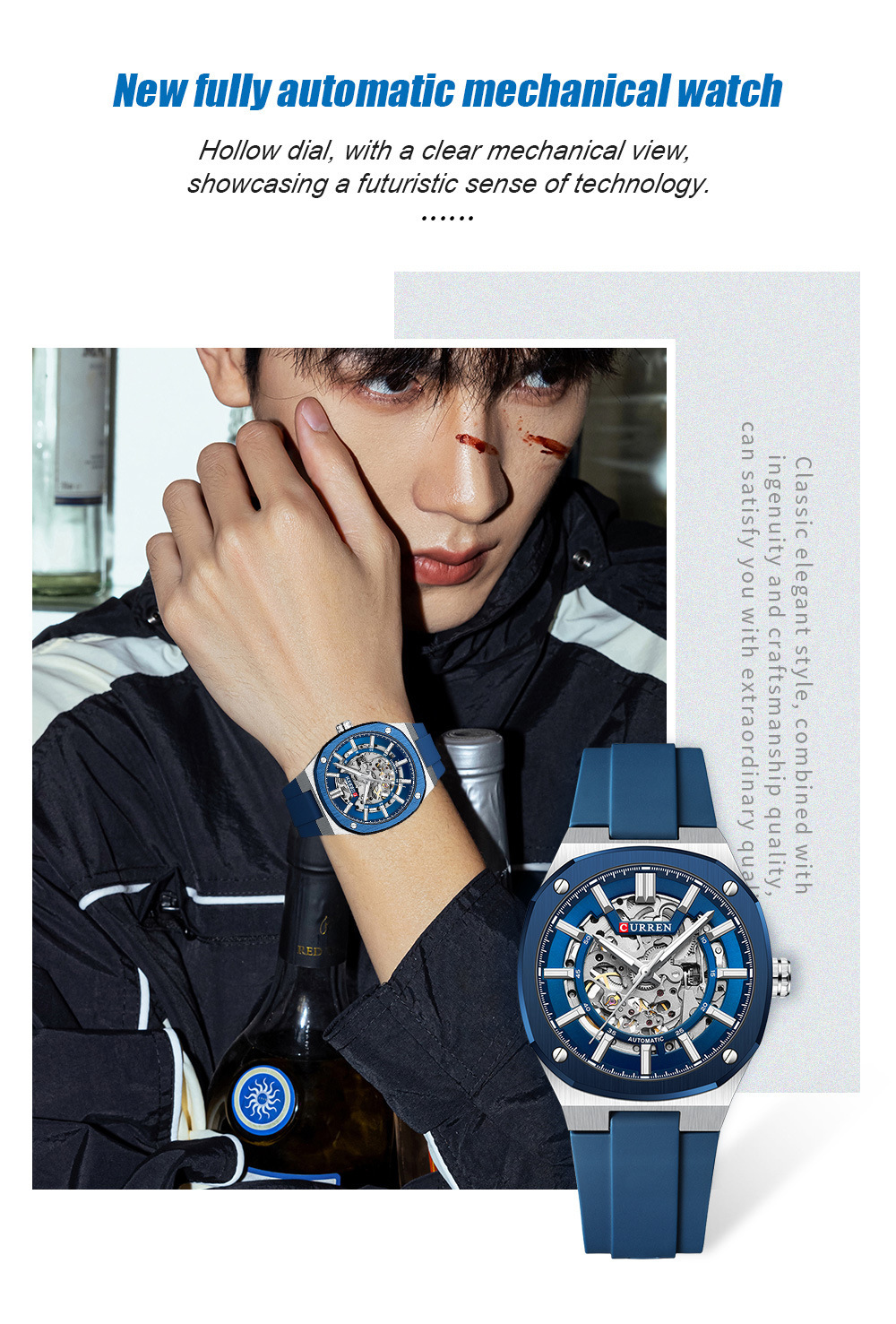 Curren Men's Automatic Skeleton Mechanical Watch Waterproof_voghion.com