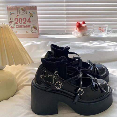 French shallow Mary Jane flat shoes, new white round-toe chunky heel Mary Jane small leather shoes for women, summer edition