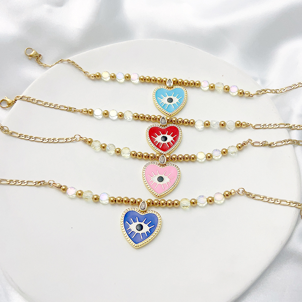 Fashion Devilu0027S Eye Heart Shape Stainless Steel Copper Enamel Bracelets 1 Piece