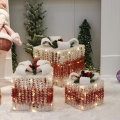 2025 クロスボーダークリスマスギフトボックスウィンドウ装飾品鉄装飾 LED ヘアウォーミングライトギフトボックス 3 点セット装飾