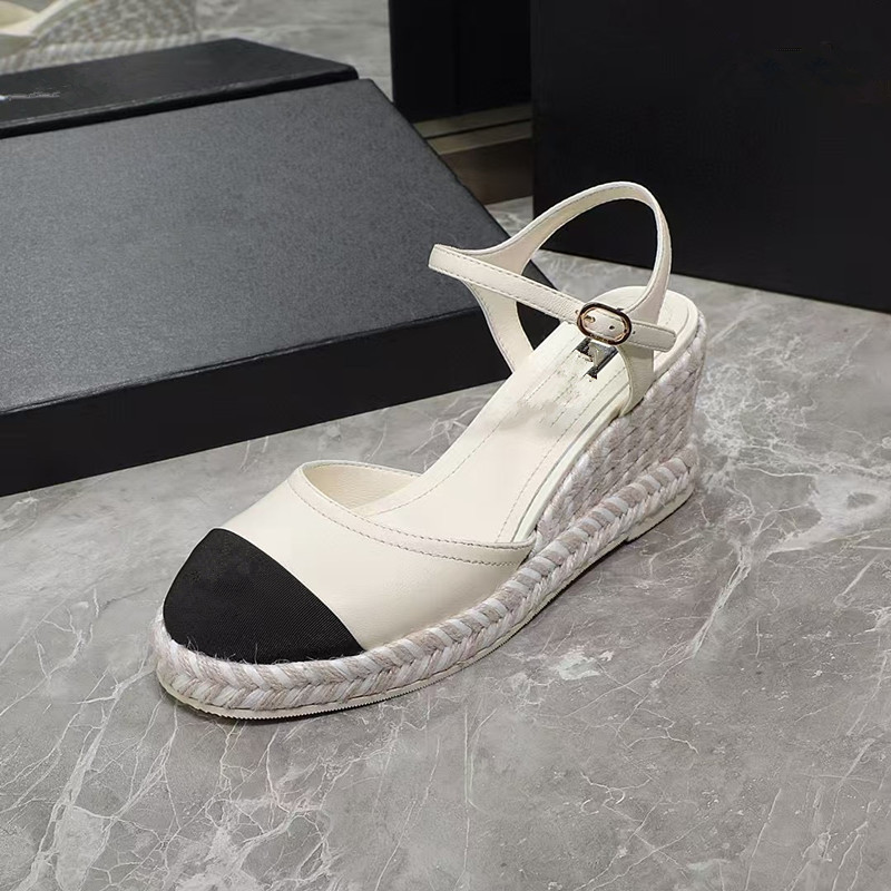 Spring New plus size Women's Shoes Fresh Straw Thick Bottom Wedge Sandals Women's Summer Shallow High Heeled Four-season Shoes