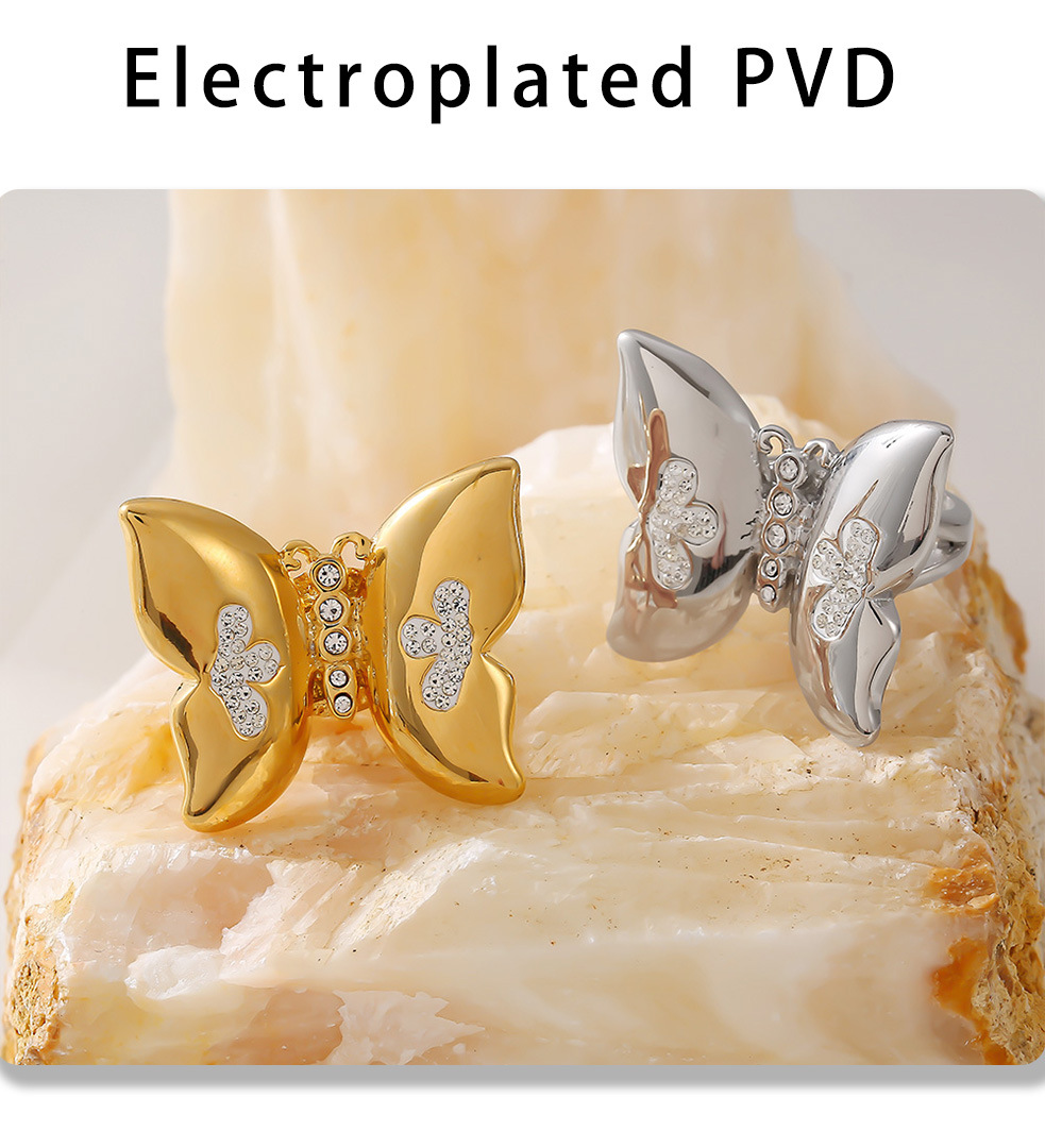 Creative Butterfly Ring Inlaid With Diamonds Stainless Steel_voghion.com
