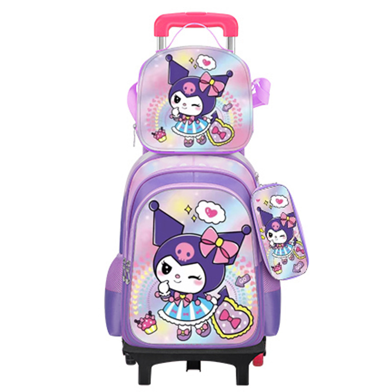 Los nuevos estudiantes de primaria transfronterizos pueden instalar una mochila escolar de dos ruedas y seis ruedas con barra de tracción, mochila de dibujos animados lindo para niños de tres piezas