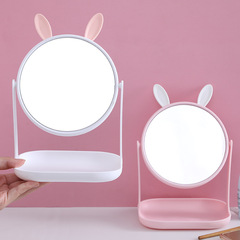 Internet celebrity mirror cartoon cat and rabbit ears makeup mirror with base desktop dressing mirror home dormitory single-sided beauty mirror